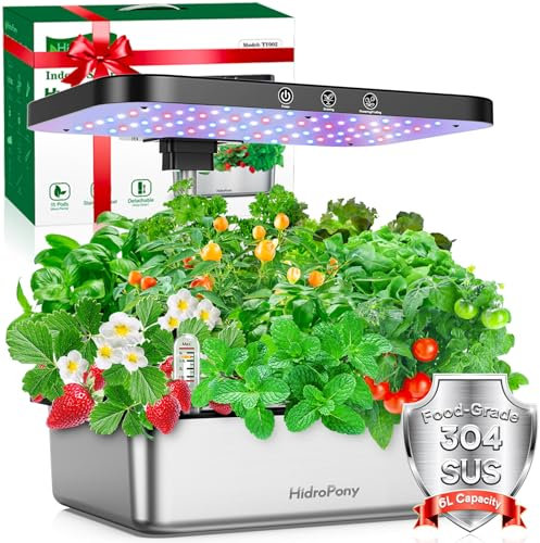 Sistema de cultivo hidropónico para jardín interior, jardín de hierbas con luz de crecimiento, kit de jardín interior de acero inoxidable, temporizador automático, regalo de jardinería para todas las