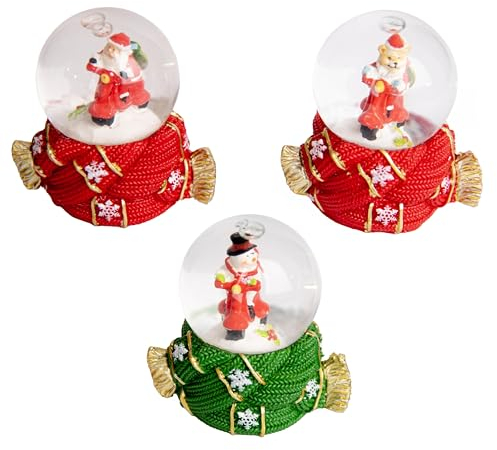 Christmas Mini Snowglobe Water Ball Snow Dome Features Santa,Reindeer,Snowman Scene Resin Scarf Design Base- 5.5x7cm - Christmas Table Mantel Decorations