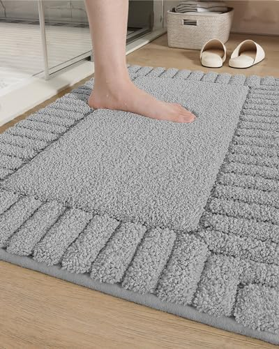 COLOR&GEOMETRY Kleine Badteppiche rutschfest Waschbar- 40 x 60 cm Absorbierende Badvorleger Weiche Badezimmerteppich, Hellgraue Badematte für Badezimmerboden, Dusche, Badewanne, Waschküche