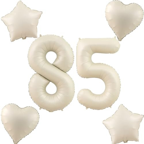 Beige Luftballons Zahl 85+4 pcs herz/stern Folienballon Zahl 85 .Geburtstag frau mädchen,85 Riesenzahl Ballons 85 .geburtstagsdeko mann,Zahlenballon 85, Helium Ballons 85 Zahlen Luftballon