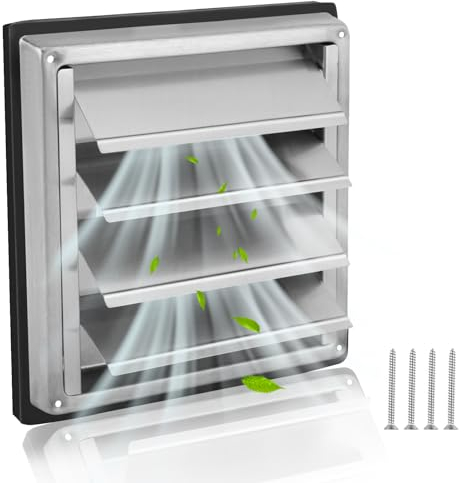Griglia Aerazione 100 mm, con Lamelle Mobili,Acciaio Inox Aria Griglie Ventilazione, Resistente Alle Intemperie e Durevole Griglia Aerazione Regolabile, Argento