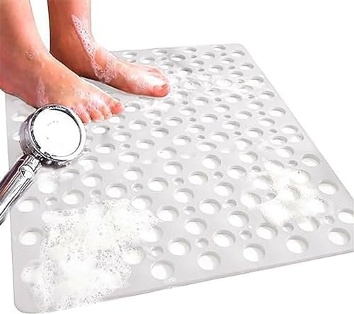 Bath Shower Mats Non Slip – Extra Large Durable Square Anti Mould Rubber Inside Bathtub Matt with Modern Design & Comfortable Suction Cups | Machine Washable | Size (53CM*53CM) (WHITE)