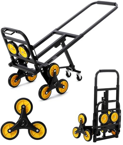 Carrello a mano per scale, capacità 150 kg, pieghevole, con manico telescopico e ruote in gomma, per salire le scale, carrello per scale