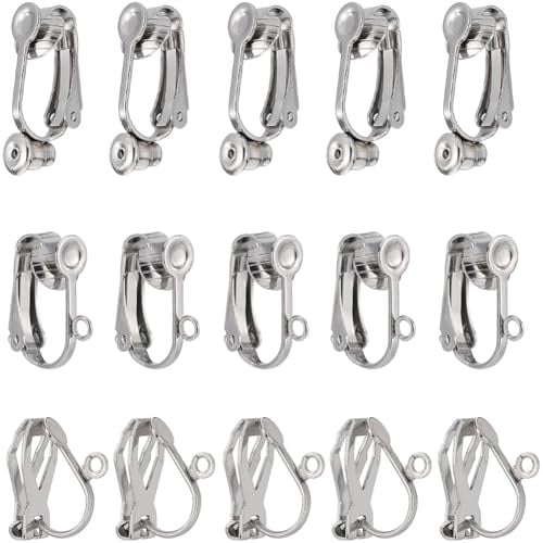 SUNNYCLUE 30 Stück 3 Stile Edelstahl Ohrring Clips Silberne Ohrring Konverter Mit 30 Stück Silikon Ohrring Pads Einfache Offene Schlaufe Clip On Ohrring Konverter Für Nicht Durchstochene Ohren DIY Han