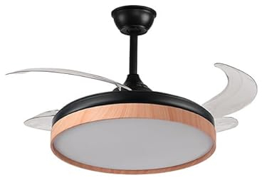 BEL AIR HOME - Ventilador de Techo COSMOS con Motor DC - Aspas Desplegables - Luz Led 24W - MEMORIA (3000K, 4000K, 6500K) - Mando a Distancia Incluido (NEGRO MINI)