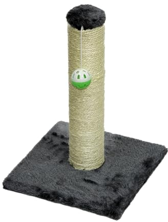 TresGatos Poste Rascador Gatos Base Cuadrada Hecho España Columna Sisal Cascabel Felpa (Gris)