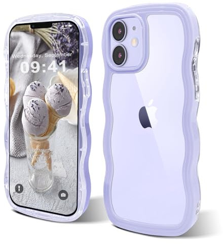 ORDA iPhone 12 Case - Cute Wave Frame Curly Shape, Shockproof Hard PC Phone Cover for Women & Girls, Purple