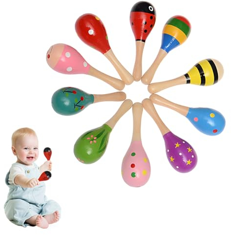 Wooden Baby Maracas - 4 Pcs Colorful Shakers, Sensory Musical Instrument for Party Favors, Classroom Prize Supplies