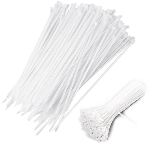 Zip Ties Heavy Duty, White Large Zip Ties, Self-Locking Big Cable Ties, 6+12 Wide Plastic Ties, Long Cable Wire Tie Wraps, 300mm x 4.8mm 100pcs +150mm x 3.6mm 100 Pcs- Pack of 200