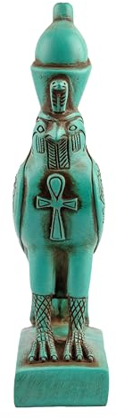 Statue Falke Vogelkopf Horus mit Ankh-Schlüssel des Lebens, grüner Stein, hergestellt in Ägypten