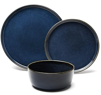 Excelsa Northern Blue Service de vaisselle 12 pièces, céramique Stoneware, bleu nuit