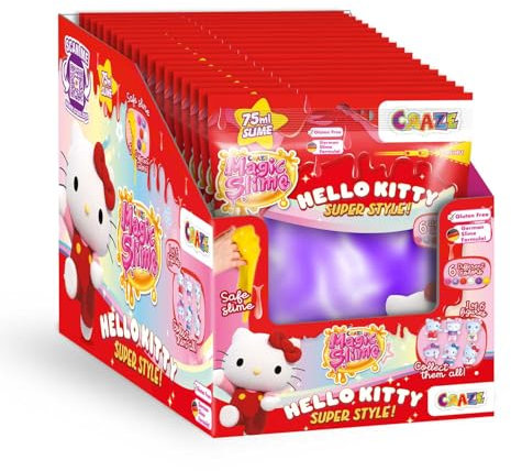 CRAZE Magic Slime Bag Hello Kitty 18er Pack | Schleim Kinder mit Hello Kitty Figur Überraschung, 18 Beutel mit 75ml Kinderschleim, Slime Set 6 Farben, geruchsneutral, rückstandsfrei