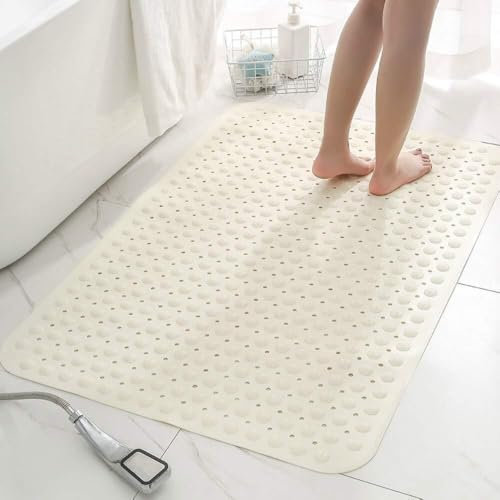 Alfombrilla antideslizante for bañera grande Material de PVC Ducha engrosada + masaje de doble uso con ventosas Alfombrilla de ducha grande antideslizante y anticaída gris tamaño extra grande(Blanco,8