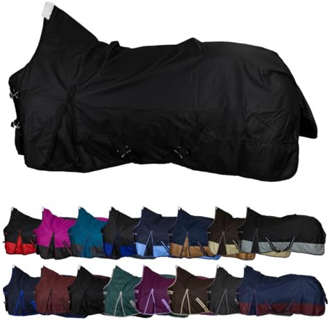 RL24 - Weidedecke High Neck Basicline 600D – Regendecke & Übergangsdecke – wasserdichte Outdoordecke mit Kreuzbegurtung – Pferdedecke in Schwarz – Größe 155cm (Nylonfutter)