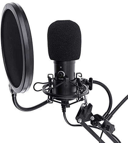 UHJKLA Microphones Speaker Microphone with Sound Card Volume Knob LED Video Ring Light for Gaming Recording Live Streaming Equipment