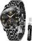 OLEVS Herrenuhren Analoge Quarzuhr Mondphasenkalender Geschäftsluxusuhr Edelstahl Wasserdicht 30M Leuchtendes Herrenarmbanduhren Geschenk