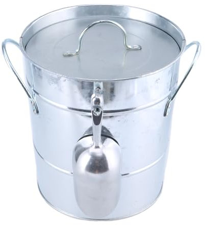 Round Beverage Tub With Shovel And Lid Double Handle Ice Bucket Metal Drink Coolers Champagnes Bucket Easy To Carrys