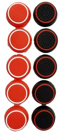 UPONEW Lot de 10 capuchons de rechange en silicone pour manette de PS3/PS4/PS5 (5 pièces rouges avec blanc + 5 noirs avec rouge)