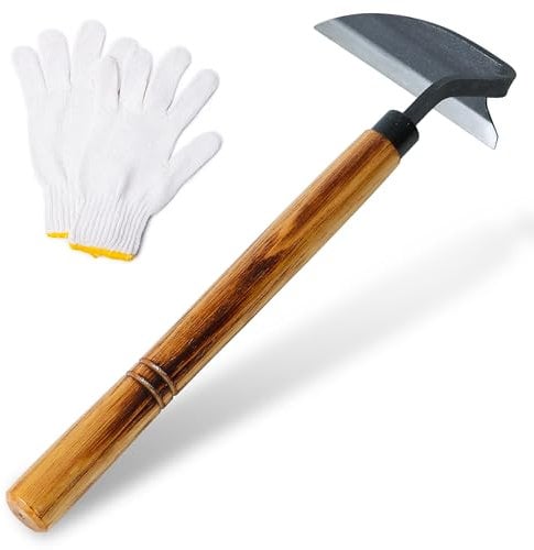 Ucatcher Zappa giapponese a mano per rimuovere le erbacce, 34 cm, in acciaio ad alto tenore di carbonio, zappe da giardino in un unico pezzo, con manico in legno massello, per diserbo