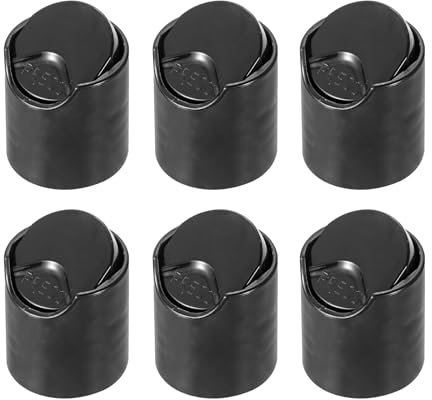 Sourcing Map 6Pcs Black Round Disc Top Caps Replacement 24/410 Plastic Press Disk Caps 1.1x1.1x0.9 Inch Dispensing Lids for Squeeze, Refillable, Shampoo Bottles