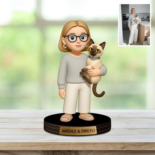 Reyrijf Benutzerdefinierte Hund Haustier Katze Foto Cartoon Stil Schreibtisch Dekor Fotorahmen Zeichen Plakette, Personalzied Cartoon Portrait Bilderrahmen Geschenke für Hochzeit Familie Geburtstag