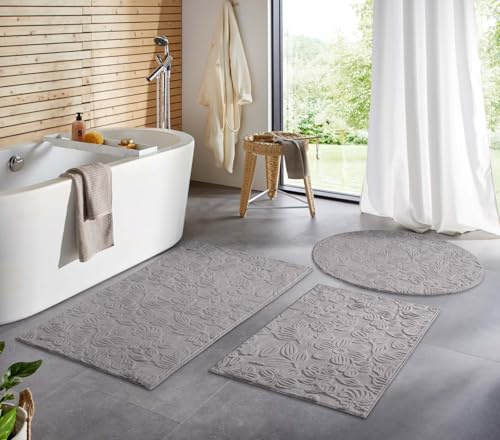 Taracarpet Badematte Badvorleger Homestyle rutschfest waschbar Badezimmerteppich Badewannenmatte, Badteppich, Duschmatte Badezimmer saugfähig Weich auch als Set Grau Floral 060x120 cm