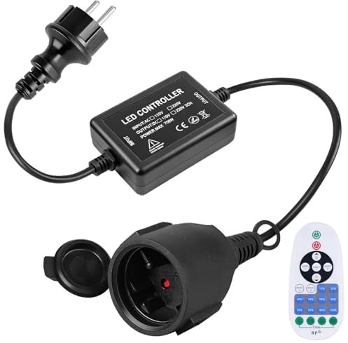 Catena luminosa a LED da 750 W, con telecomando, AC 220 – 240 V, interruttore plug-in, dimmer per strisce luminose e lampade dimmerabili, telecomando a 23 tasti + interruttore temporale, interni ed