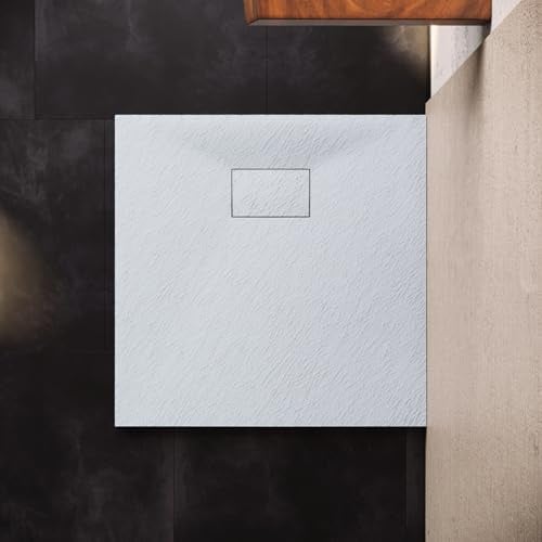 SONNI Duschwanne Schieferoptik und Rutschfeste Struktur 80x80 cm Weiß Duschtasse flach (Ohne Siphon)