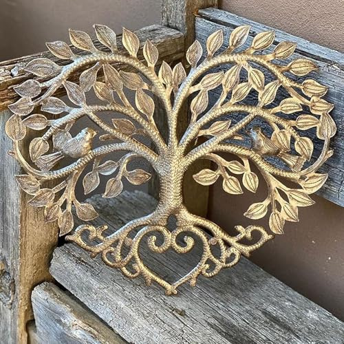 Serenitison Heart Metal Wall Art Sign,Metal Wall Art Wall Hanging,tree Of Life Wall Ornament,Wall Decor Home Office Decoration Bedroom Living Room Art Ornament,30 * 25cm,Gold,Rust Proof And Sturdy