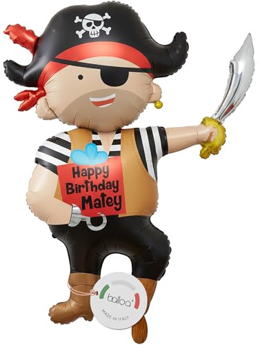 balloa Folienballon Pirat Happy Birthday, XXL Piraten Deko, 91 cm | Piraten-Motiv mit Säbel, Hut und Happy Birthday Aufdruck, XXL, heliumgeeignet, ungefüllt, Deko für Piratenparty Kinder