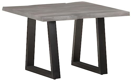 Yisssmeng Couchtisch 60x60x40 cm Akazie massiv grau Baumkante U-Beine Industrial Beistelltisch Wohnzimmer