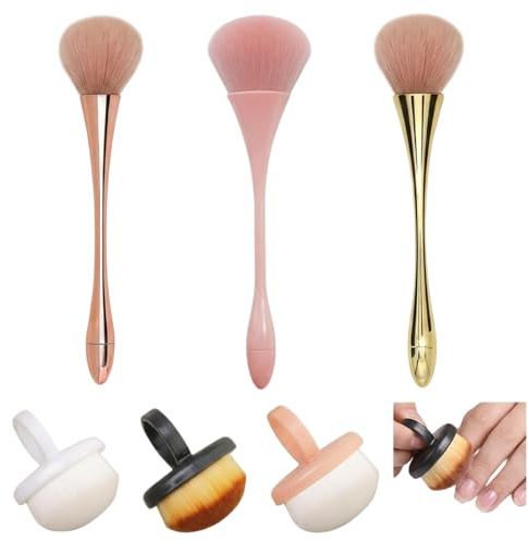 6 PCS Nail Dust Brush, Professional Nail Supplies for Nail Techs, Home Manicure Tools, 3 Ring Dust Brushes and 3 Long Handle Dust Brushes in Six Colors