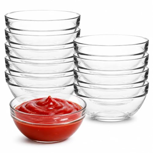10 Pcs Mini Glass Bowls, 45ml Glass Dipping Bowls, Round Clear Sauce Dish
