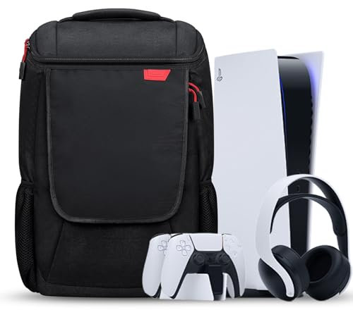 BUBM Console Backpack with PS5, Large Capacity Travel Carrying Case for Sony PlayStation5 Console Digital Edition, Storage for Controller, Monitor,Headset,Game,Charger & Accessories