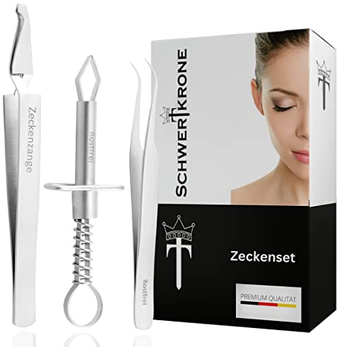 Schwertkrone® Zeckenzange 3er Set [Premium Edelstahl] - Zeckenzange für Hunde, Katze & Mensch - Zeckenpinzette Mensch & Tier - Zeckenhaken für Hunde - Zeckenzange Kinder - Zeckenset 3-teilig