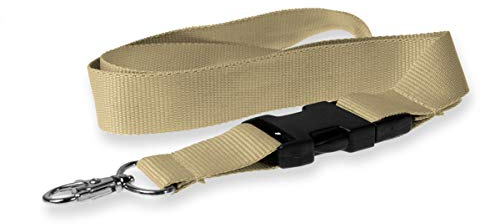 KANDINSKY Schlüsselbänder Lanyards unbedruckt, Khaki, mit Verschluss und Steckverschluss, 25 mm Breite (25 Stück)