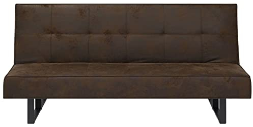 Beliani 3-Sitzer Schlafsofa Kunstleder Dunkelbraun gesteppt mit Schlaffunktion Derby
