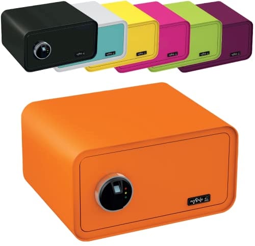 mySafe 430 Fingerprint | Biometrischer Tresor mit Fingerabdruck | 23x43x35cm | Möbeltresor | Stahltresor Doppelbolzenverriegelung | Safe mit Alarm und Notschlüssel | Wand- Bodentresor | Farbe Orange