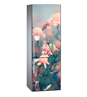 Stickers Fridge Wrap Cover for Vinyl Pink Flowers Landscape Imitation 200x70cm | Strong Adhesive and Easy Application | Decorative Adhesive Sticker with Smart Design