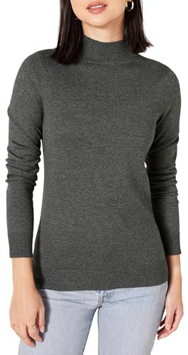 Amazon Essentials Women's Lightweight Mockneck Jumper (Available in Plus Size), Charcoal Heather, S