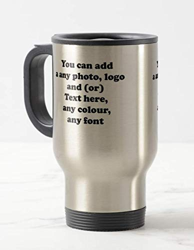 Vixar Mug de voyage thermique personnalisable en acier inoxydable avec photo/texte/logo Blanc ou argenté 414 ml (argent)