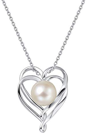 FANCIME Groß Solitaire Echte 9-10mm Süßwasser Zuchtperlen mit 925 Sterling Silber Perlen Kette Herz Anhänger Halskette Juni Birthstone Schmuck für Damen Mädchen 40 + 5 cm Extender