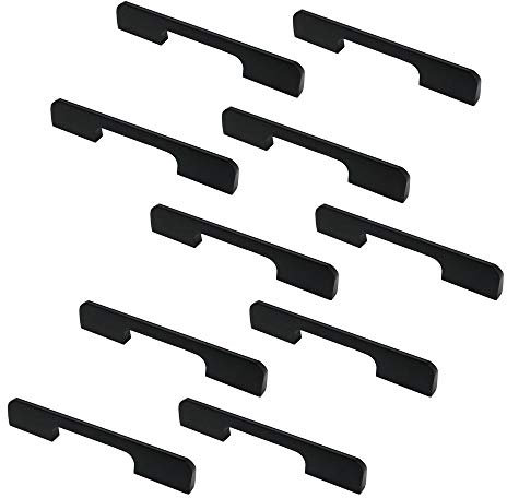 NUZAMAS - Juego de 10 tiradores y tiradores para puerta de gabinete, color negro mate, tiradores para cajones de muebles, aleación de zinc, 140 mm de largo, perillas de armario de cocina