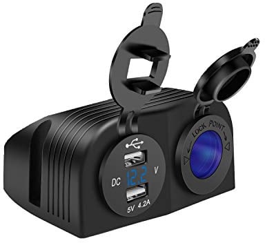 Giantdeer 12V Steckdose, 5V 4.2A Dual USB Steckdose KFZ mit LED Digital Voltmeter, wasserdichte Zwei Loch Zelt Typ 12V Zigarettenanzünder Steckdose für 12V/24V Autos Motorräder Marine