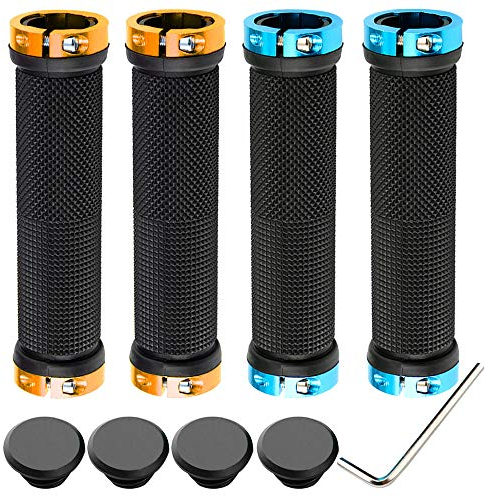 QitinDasen 2 Paar Fahrradlenkergriffe, Rutschfester Gummi Fahrradgriff, Ergonomisch Fahrradgriffe, Fahrradgriffe Protector für MTB BMX (Golden, Blau)