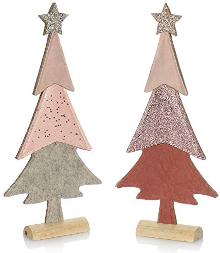 COM-FOUR® 2X Pinker Aufsteller für Weihnachten - dekorativer Tannenbaum aus Filz mit Fuß aus Massivholz - rosafarbener Weihnachtsbaum [Auswahl variiert] (02 Stück Tanne 37cm pink)