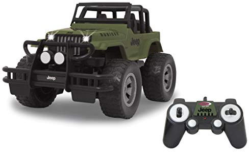 JAMARA 405054 - Jeep Wrangler Rubicon 1:14 2,4 GHz - 9KM/h, Licht vorne/hintengriffige profilierte Geländereifen, Frontrammer sorgt für einen bulligen Auftritt, Spur einstellbar Olivgrün