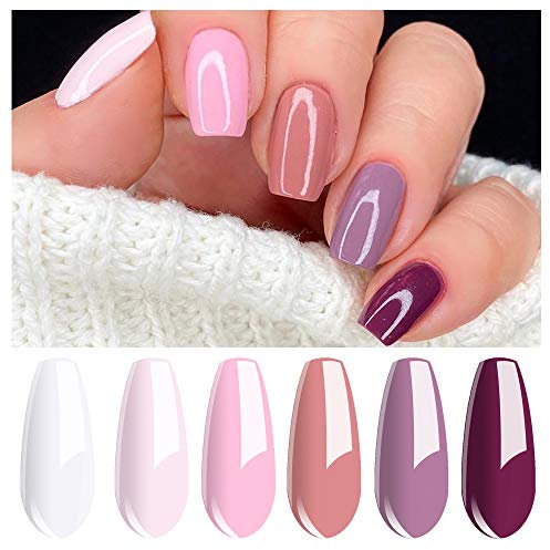 Vishine Vernis Semi Permanent Vernis à Ongles Gel Blanc Pink Taupe Couleur Soak Off UV LED Art Manucure Kit 6Pcs Nail Art