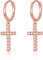 925 Sterling Silber Creolen mit Anhänger 14K Vergoldet I Ohrringe für Damen, Mädchen und Frauen I Kreolen hängend mit Steinen und Kreuz (Rosegold)