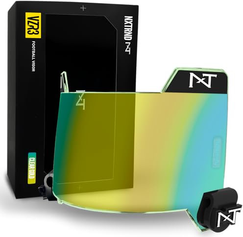 Nxtrnd VZR2 gebogenes Fußballvisier, professionelles Fußballhelmvisier, inklusive Visier-Clips, Aufkleber-Pack und Reinigungstuch (transparentes Gold)